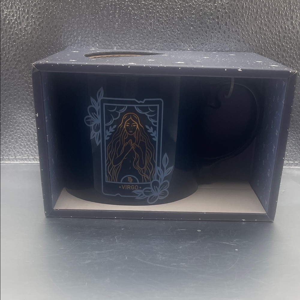 Virgo Zodiac Mug with gold and navy Design